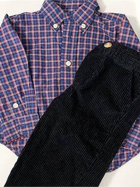 Baby Boy Holiday Outfit: Corduroy Pants and Chaps Button Down Plaid Top